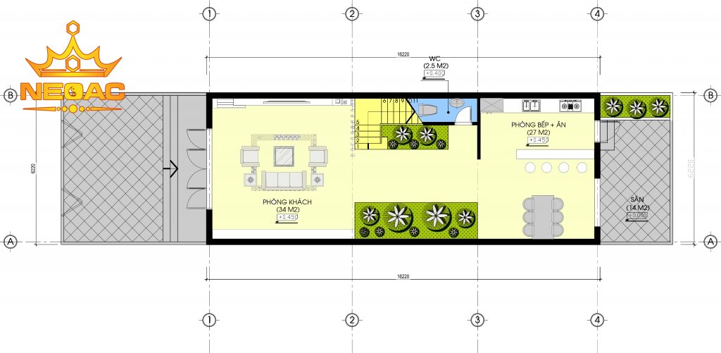 Hồ sơ xây dựng và bản vẽ kiến trúc nhà phố 3 tầng hiện đại 100m2